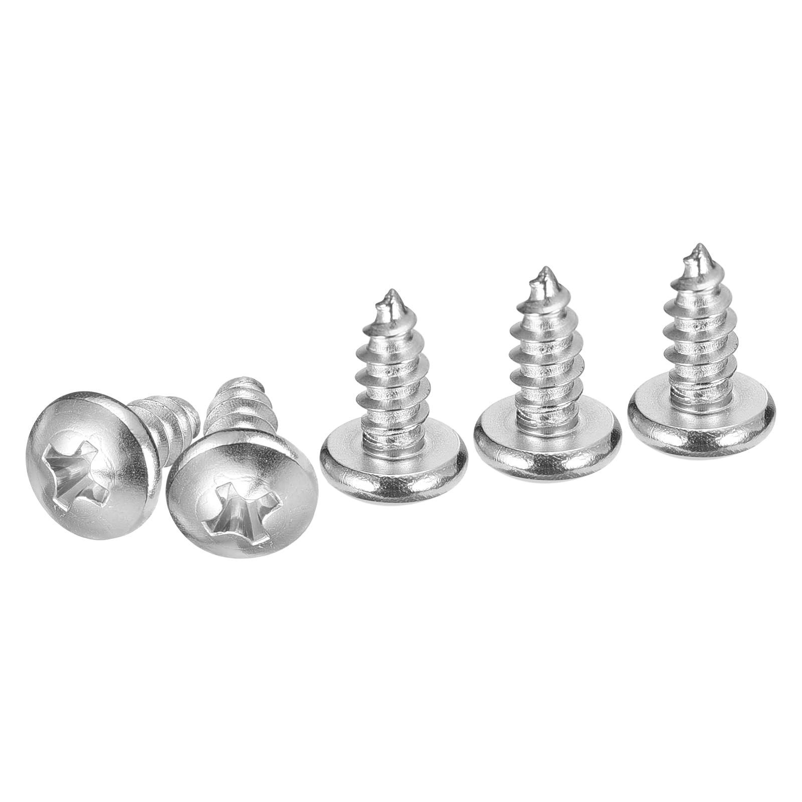 DTGN #10x3/8" Phillips Pan Head Self-tapping Screw - 100Pack - Bright Finish 304 Stainless Steel Sheet Metal Screws Wood Screws