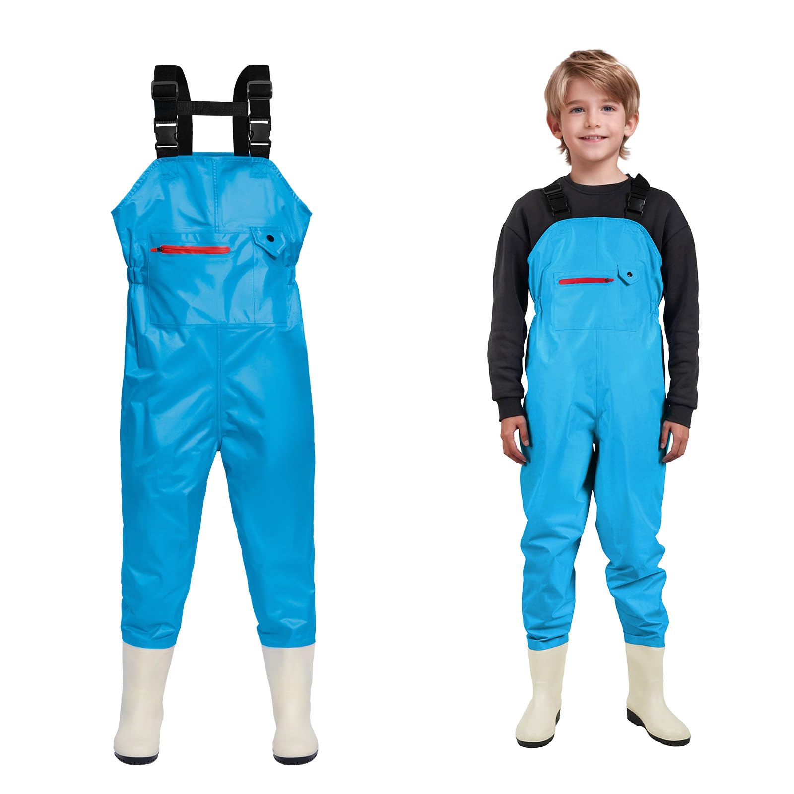 Photo 1 of Ghosthorn Chest Waders for Kids Youth Fishing Waders Waterproof Hunting Waders with Boots Nylon Waders for Toddler Children (Blue, 8/9)