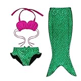 Little Girls 3 Pcs Princess Mermaid Tail Swimmable swimsuit Bikini Set Swimwear