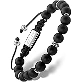 RTZN® Black Onyx Bracelet for Men – Premium Artisan Handcrafted Authentic Matte Black Beaded Bracelet for Men – 8MM Adjustable Mens Beaded Bracelets