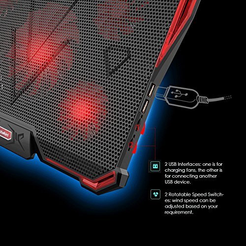 Nobebird Laptop Cooler, Laptop Cooling Pad with 5 Quiet Fans for 12-17.3 Inch Laptop, Cooler Pad with LED Light, Dual 2 USB Ports, Adjustable Mount Stand Height Angle (5 Fans)