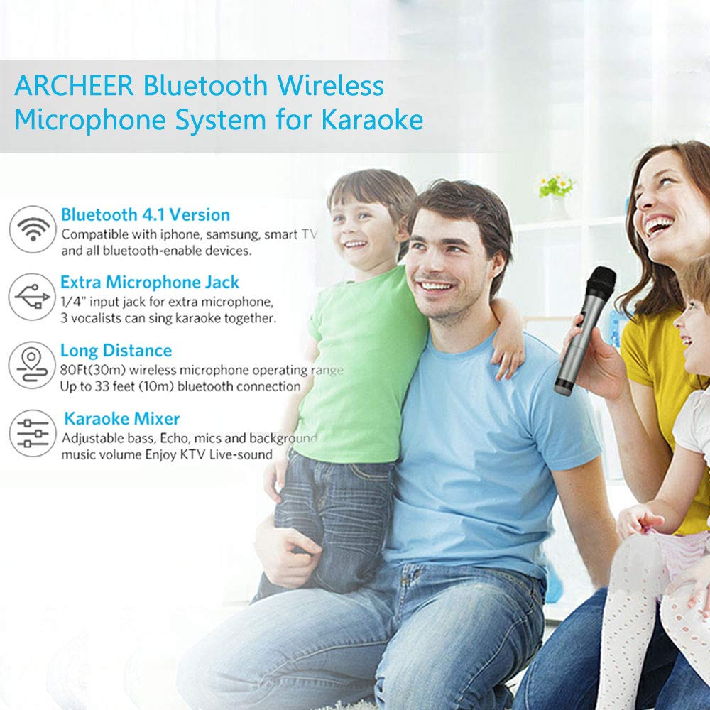 ARCHEER Bluetooth Wireless Microphone System Karaoke Machine With 1/4