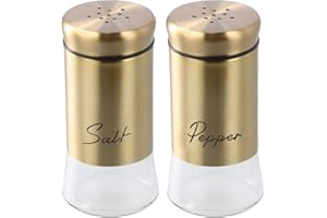 Salt and Pepper Shakers Set, Gold Spice Dispenser, with Stainless Steel Lids & Glass Bottom, Seasoning Shaker, for Kitchen Co