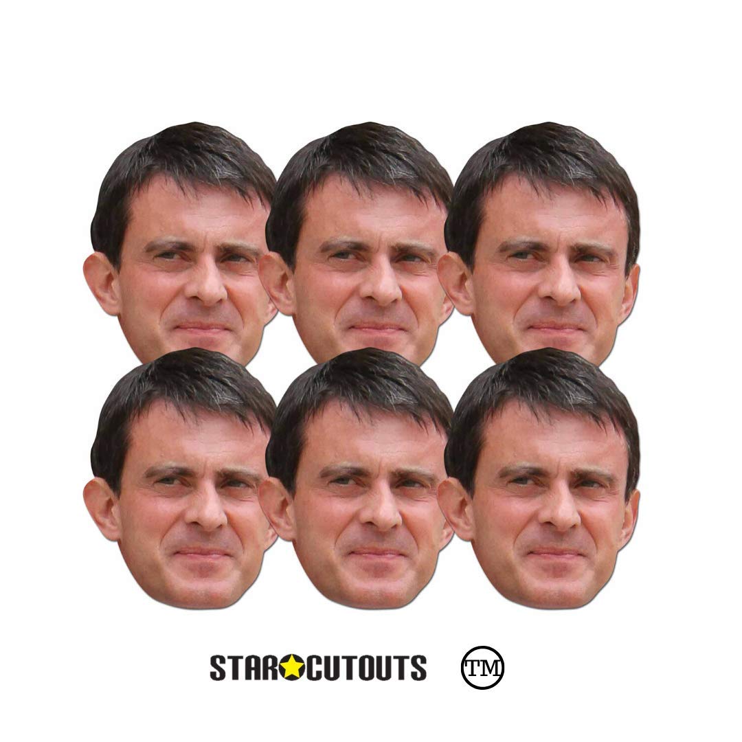 STAR CUTOUTS SMP413 Manuel Valls 6 Pack of Masks Fun for Politics Parties and Fans, Multicolour