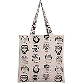 Chezi Women's Tribal Owl Print Cotton Reusable Foldable Canvas Tote Shopping Bag