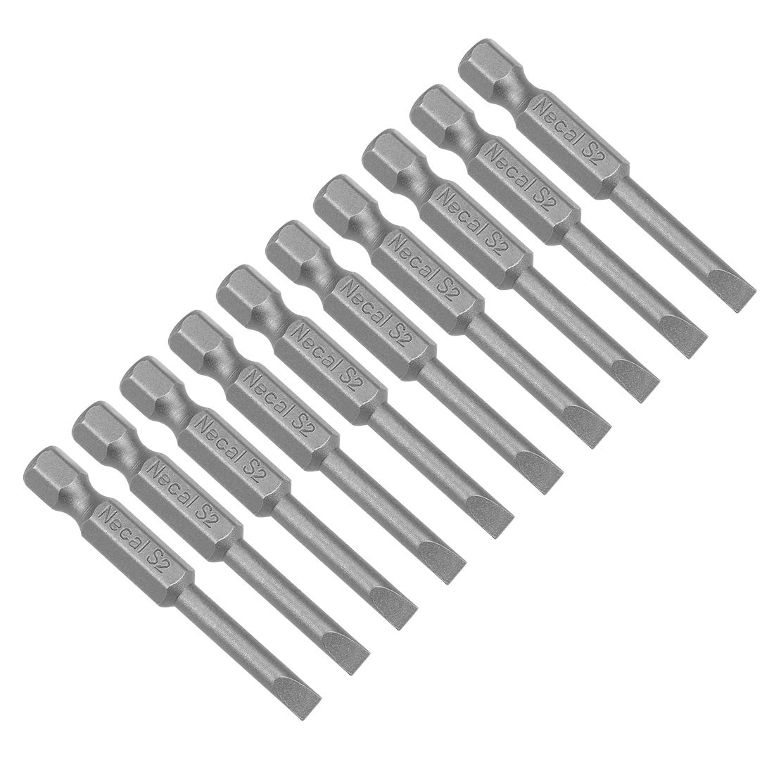 sourcing map 10Pcs 1/4" Hex Shank 50mm Length Magnetic SL4 Slot Head Screwdriver Bits S2 Alloy Steel