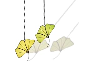 HomeBeauty PA0013 Ginkgo Leaves Suncatcher, Stained Glass Window Hanging, Tiffany Style Leaves Decorations Gifts (Ginkgo Leaf, Green, Set of 2)