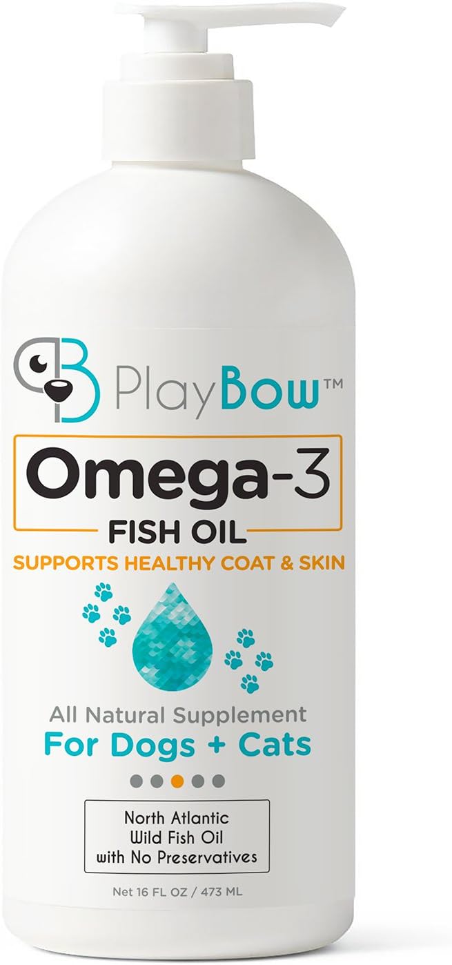 PlayBow NEW Omega-3 Fish Oil Supplement for Dogs & Cats - All-Natural with No Preservatives - 16 FL OZ