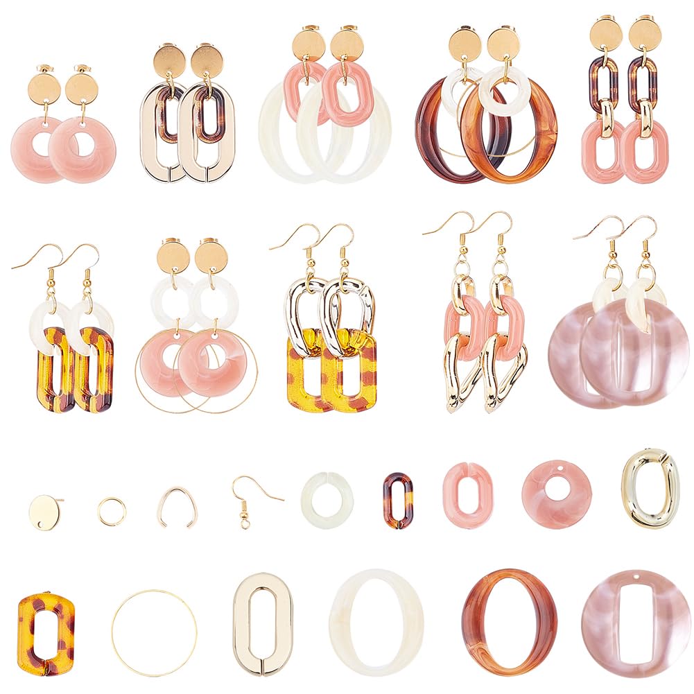 SUNNYCLUE 1 Box DIY Make 10 Pairs Resin Earring Making Kits Oval Linking Ring Charms Rectangle Acrylic Pendants Earring Findings for Adults Beginners DIY Earring Jewellery Making