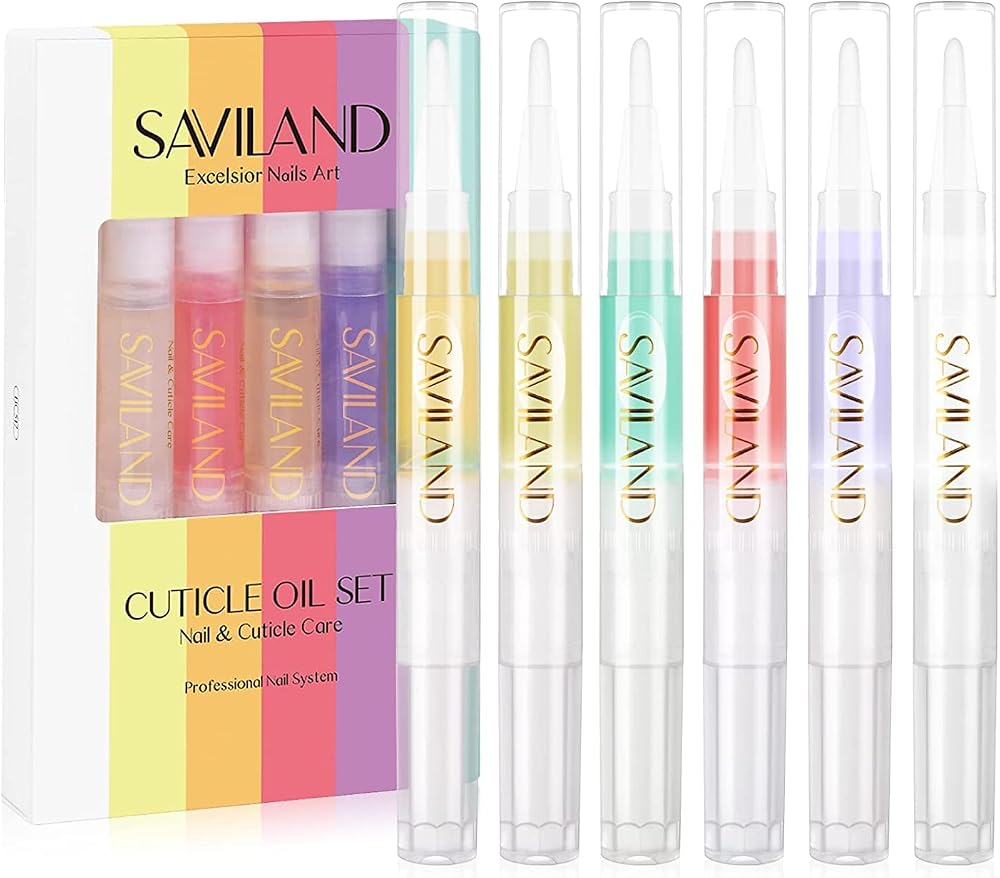 Saviland 6Pcs Cuticle Oil Pen Fruity Nail Care Set