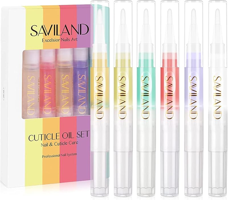 Saviland 6Pcs Cuticle Oil Pen Fruity Nail Care Set
