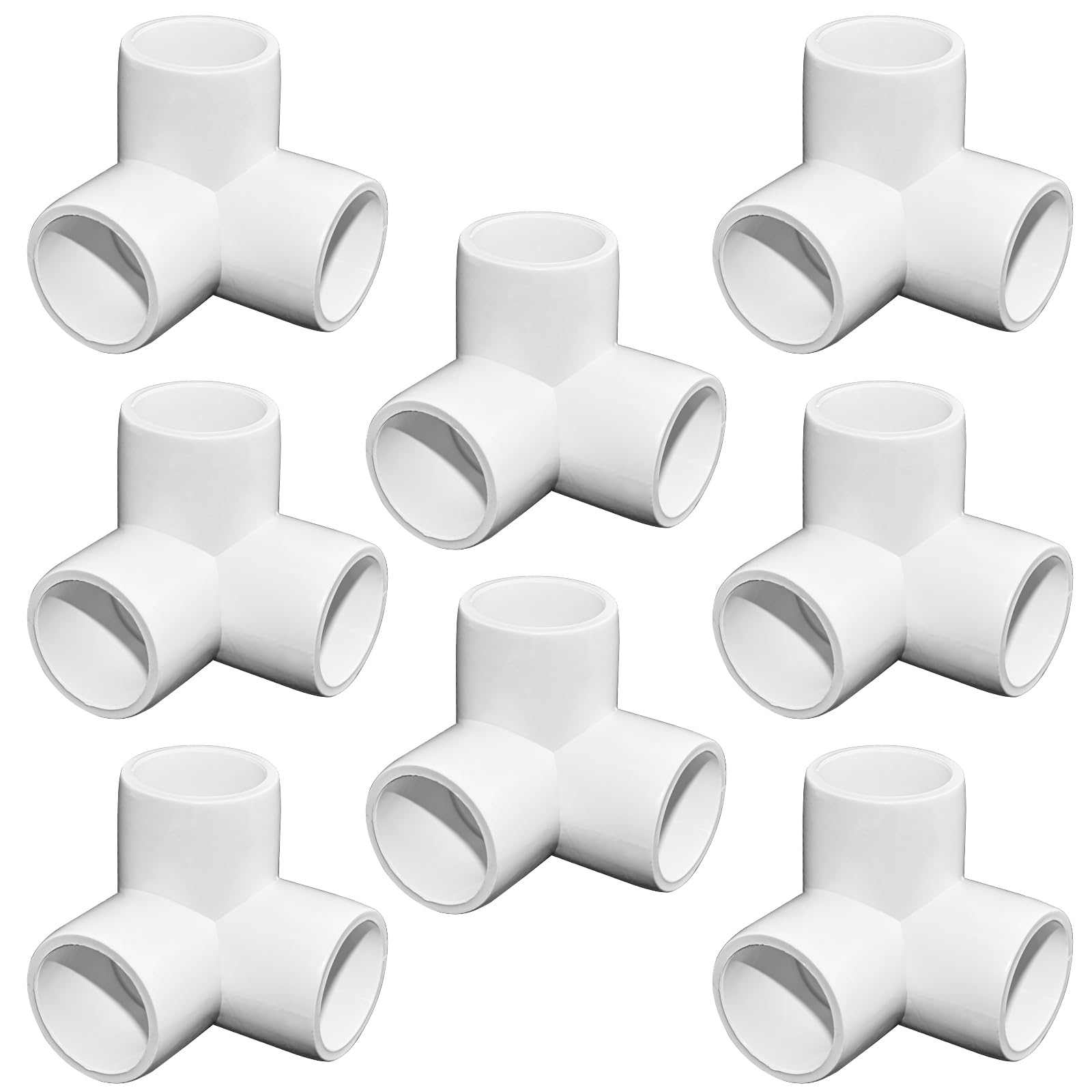 SDTC Tech 1/2" 3 Way PVC Fitting Furniture Grade Pipe Right Angle Three-Dimensional Elbow Connector for DIY PVC Shelf Garden Support Structure Storage Frame, White - 8 Pack