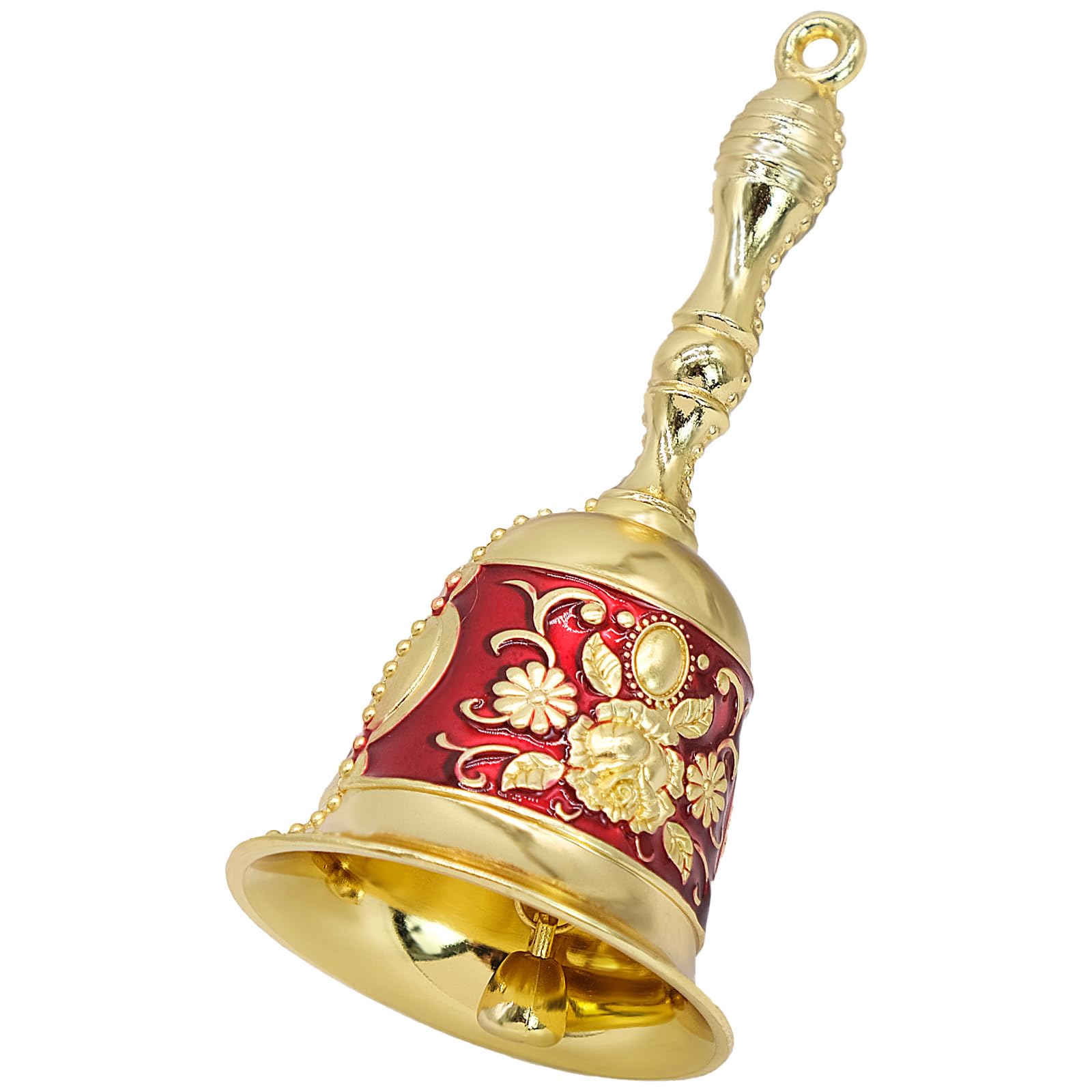 Elegant Metal Carved Dinner Bell - Loud Service Bell for Weddings, Christmas, School, Tea, Dinner - Red