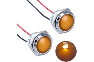 DMWD 2Pcs 16mm 12V-24V 20mA Metal Energy Saving LED Indicator Light Spherical Round Signal Lamp 0.47" Mounting Hole Waterproof with 15cm/5.91in. Wire for Car Truck Boat Yellow LED