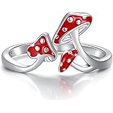 Sariel Cute Mushroom Gifts for Women - 925 Sterling Silver Magical Red Mushroom Ring Gifts for Women