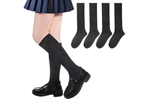 LAINLIGHT 4 Pairs Girls Knee High Socks Stripe Seamless Toe Kids School Uniform Socks Over The Knee Socks for Girls Boys