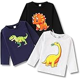 Voxikidio 2-6 Years Toddler Boys' 3 Pack Long Sleeve Crewneck Graphic T-Shirts Kids Clothes Top Tee Boys Fall Shirts