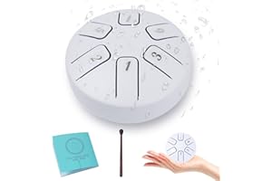 Eavnbaek 6-Note 3.8-inch Mini Rain Drum for Outside Garden, Rain Chime Drum for Rain Outdoor, Steel Hand Drum Sound Healing Steel Drum Kit (White)