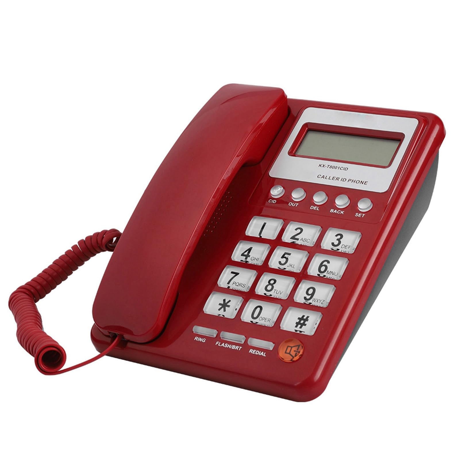 Desktop Corded Telephone with Caller ID, Real Time Date & Week Display, DTMF FSK Dual System Desktop Landline Phone for Home Hotel Office - Red