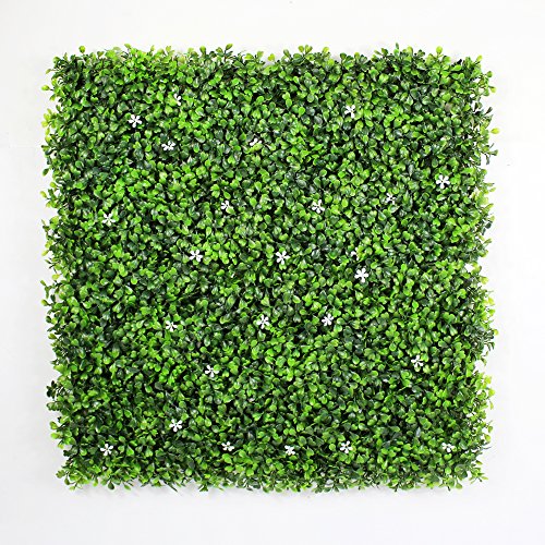 ULAND 20  x20  /pc Artificial Boxwood Hedge Panels with White Flower, UV proof, Garden Fence, Wall Indoor Outdoor Decoration, Privacy Screening (Pack of 6pcs)