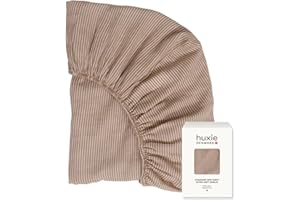 HUXIE Crib Sheets – Organic Cotton Muslin Fitted Crib Sheet – Standard Size for Baby Boy and Baby Girl 28" x 52" Ultra-Soft and Breathable. (Natural Stripe)