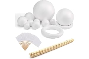 OURTRONESS Solar System Model Foam Ball Kit Includes 14PCS Mixed Sized Polystyrene Spheres Balls, 15PCS Bamboo Sticks and 15pcs Blank Toothpick Flags for School Science Projects