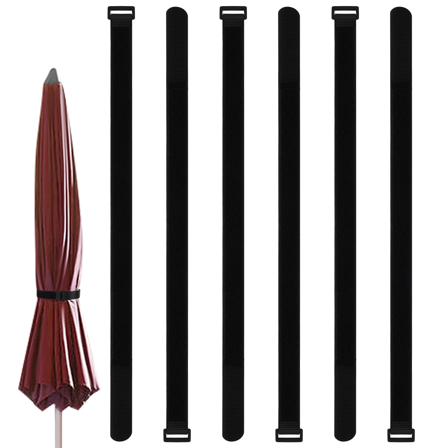 6pcs Adjustable Patio Umbrella Strap with Nylon Ties - Secure Parasol Replacement for Garden, Yard and Beach