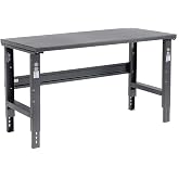 Global Industrial Adjustable Height Workbench C-Channel Leg, 60" W x 30" D, 1-1/2" 12-Gauge Steel Top with Square Edge, 2000 Lbs. Capacity, Black, Industrial Workbench