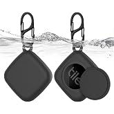 Silicone Case for Life360 Tile Tracker 2 Pack, for Tile Mate 2022 Full Body IPX8 Waterproof and Anti-Scratch Protective with Carabiner for Kids, Keys, Luggage, Cat/Dog Collar Tag (Black+Black)