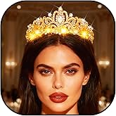 Urieo Light up Crystal Crowns LED Rhinestones Tiara Headband Glowing Princess Hair Accessories for Women