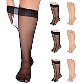 Viyongan Plus Size Sheer Knee High Socks Nylon Super Wide Trouser Stockings 6 Pairs