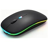 WREANU Wireless Mouse, Rechargeable Bluetooth Mouse for Laptop (Black) | LED Lights, Dual Mode(BT5.2 &amp; 2.4G Portable USB Receiver) Silent Slim Computer Mouse for Laptop/iPad/Tablet/Computer/Mac