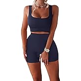 YESDOO Women's Workout Outfits Ribbed Tank 2 Piece Seamless High Waist Gym Outfit Yoga Shorts Leggings Sets