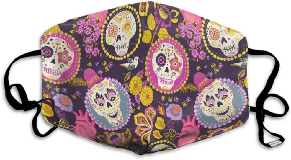 CIGOCI Fashion Face Cover Adjustable Elastic Band Hypoallergenic Face and Nose Cover for Pollen Smog Medical Climbing - Anti Pet Hair Allergy (Sugar Skull Floral Mouth Mask)