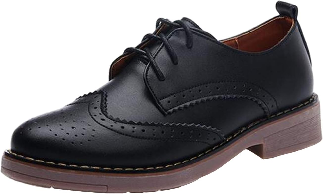 WUIWUIYUWomen's Girls' Students' Lace-up Fashion British Style Oxford Brogue Shoes