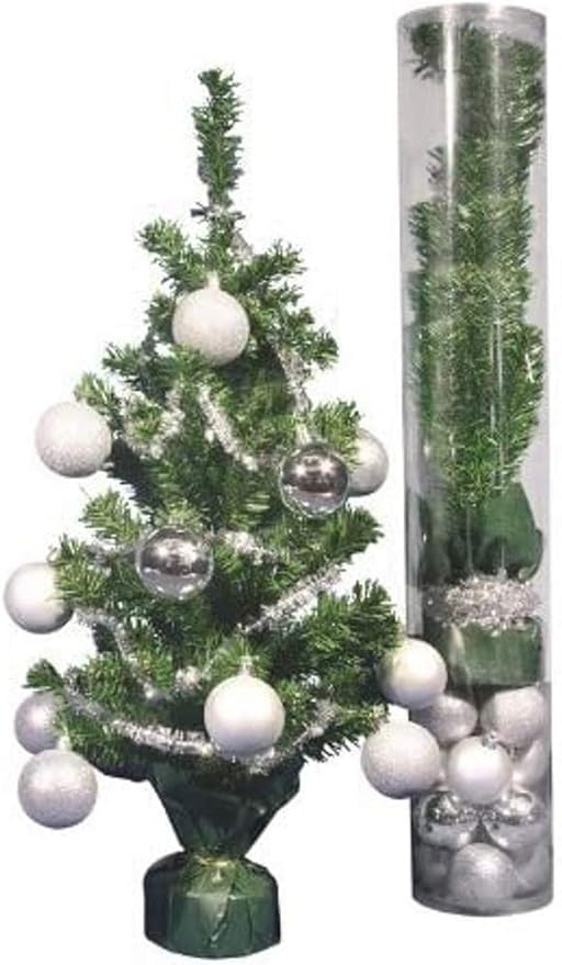 Albero Di Natale 60 Cm.Albero Di Natale 60 Cm Verde Con Addobbi Argento Amazon It Casa E Cucina