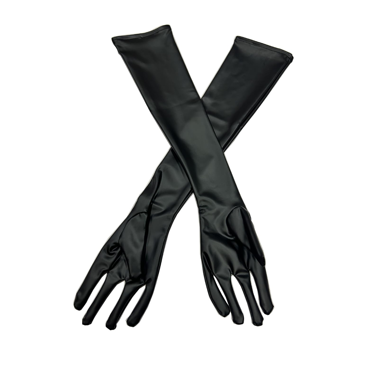 ZUYPSK Women's Patent Leather Fingerless Gloves Metallic Costume Accessory Arm Gauntlets Punk Rivets Outfit Dance Party Clubwear, black, S