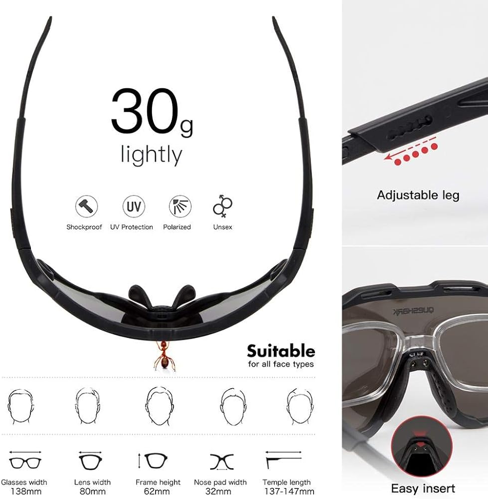 Queshark Cycling Sunglasses with1 Polarized 3 HD Interchangeable Lens Anti-UV400 for Driving Fishing Glof Baseball Running Hiking - Image 5