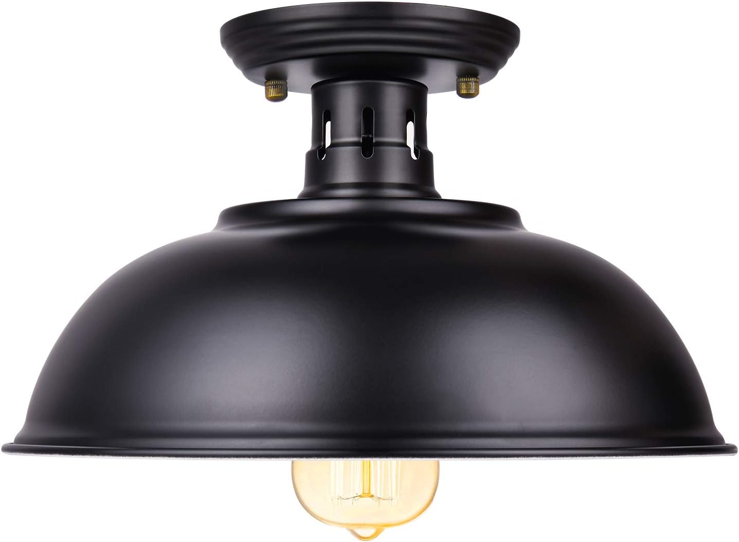 Vintage Rustic Semi Flush Mount Ceiling Light, Farmhouse Black Ceiling Light Fixture E26 Base, Industrial Ceiling Lights for Hallway Stairway Foyer Kitchen Porch Entryway