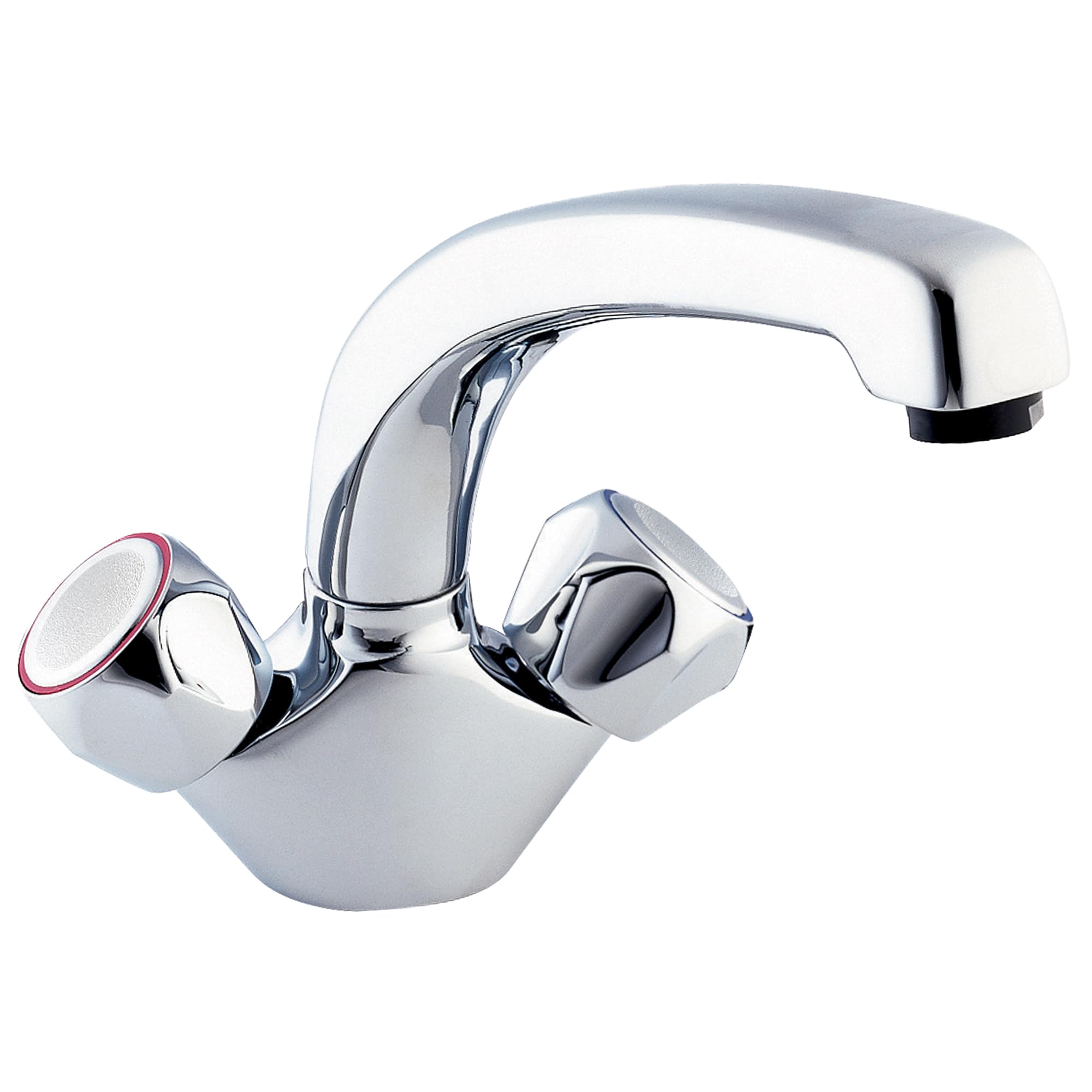 Deva Profile DCM104 Mono Kitchen Sink Mixer Tap with Chrome Finish Swivel Spout - Deck Mount Dual Flow Round Hot & Cold Silver Handles - for Dual and Single Basin - 12 Year Warranty