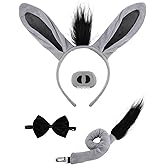 ROC PARTY Animal Costume Set - Mouse & Donkey Ears Headband Tail Kit & Accessories for Halloween, Cosplay & Party Dress-Up