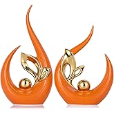 XMGZQ Burnt Orange Gold Ceramic Statues for Home Décor Accents,Abstract Art Mid Century Modern Decor,Elegante Centerpiece Table Decorations,Sculpture for Entryway,Shelf,Tv Stand,Mantel,Coffee Table