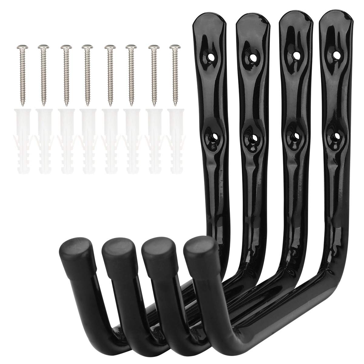 pipabiba 4 Pack Garage Storage Ladder Hooks, 28cm Arm Heavy Duty Wall Mount Bike Rack, Organizer Hanger Lold Capacity 20KG (18cm x 28cm)