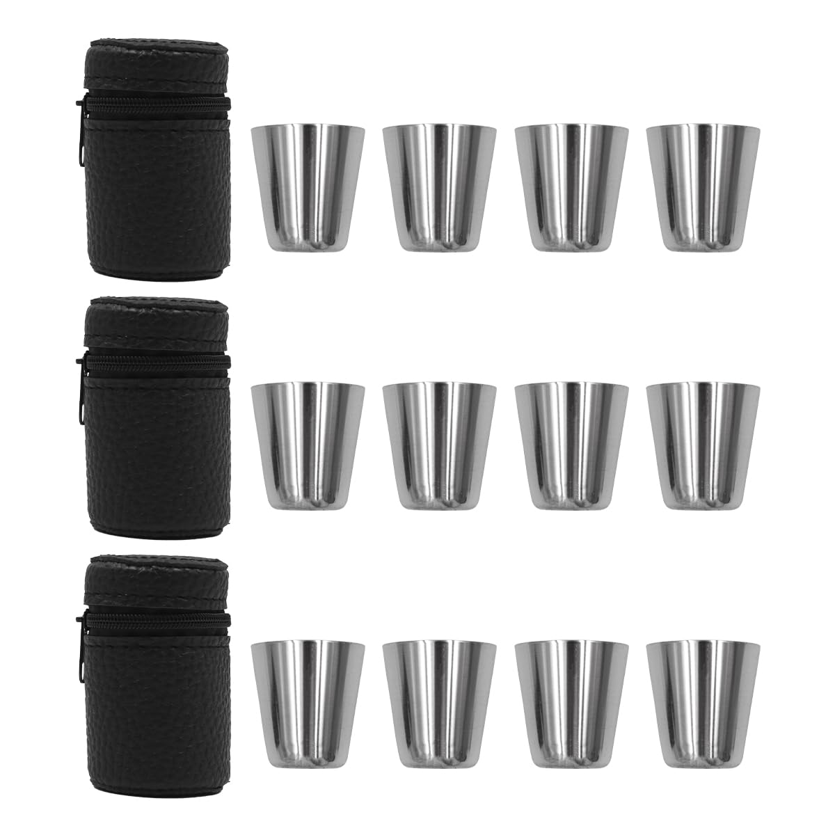 VOANZO 12PCS Portable Metal Cups Stainless Steel Camping Cup Shot Glass with Cup Sleeves for Camping Picnics Hiking -30 ml