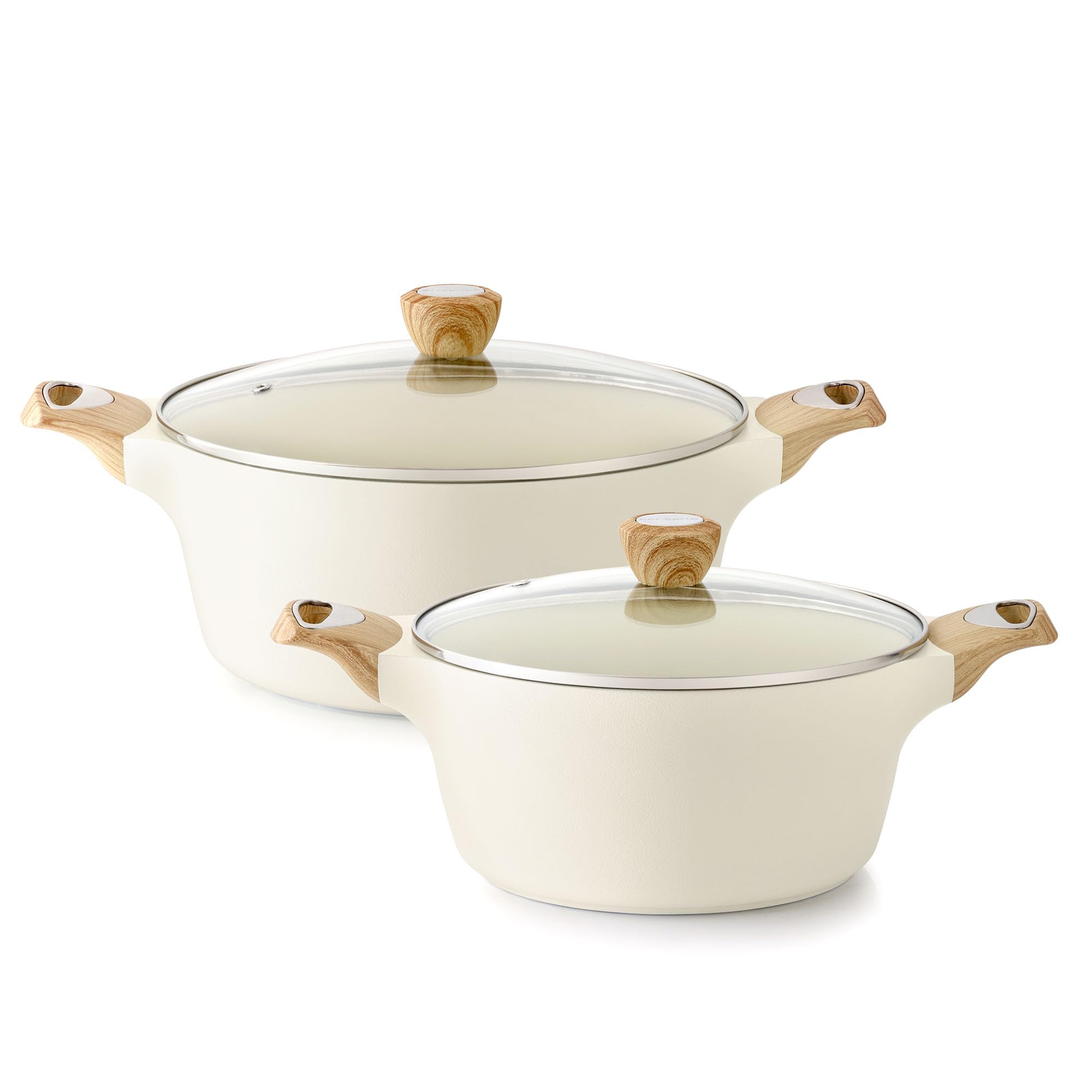 SENSARTE Ceramic Nonstick Stock Pot with Lid, 4.5+6.6 QT Soup Pot Set Casserole Pot, Non-toxic Healthy Pasta Pot, Large Cooking Pot Stew Pot, Induction Compatible, PFOA PFAS PTFE Free, White Image