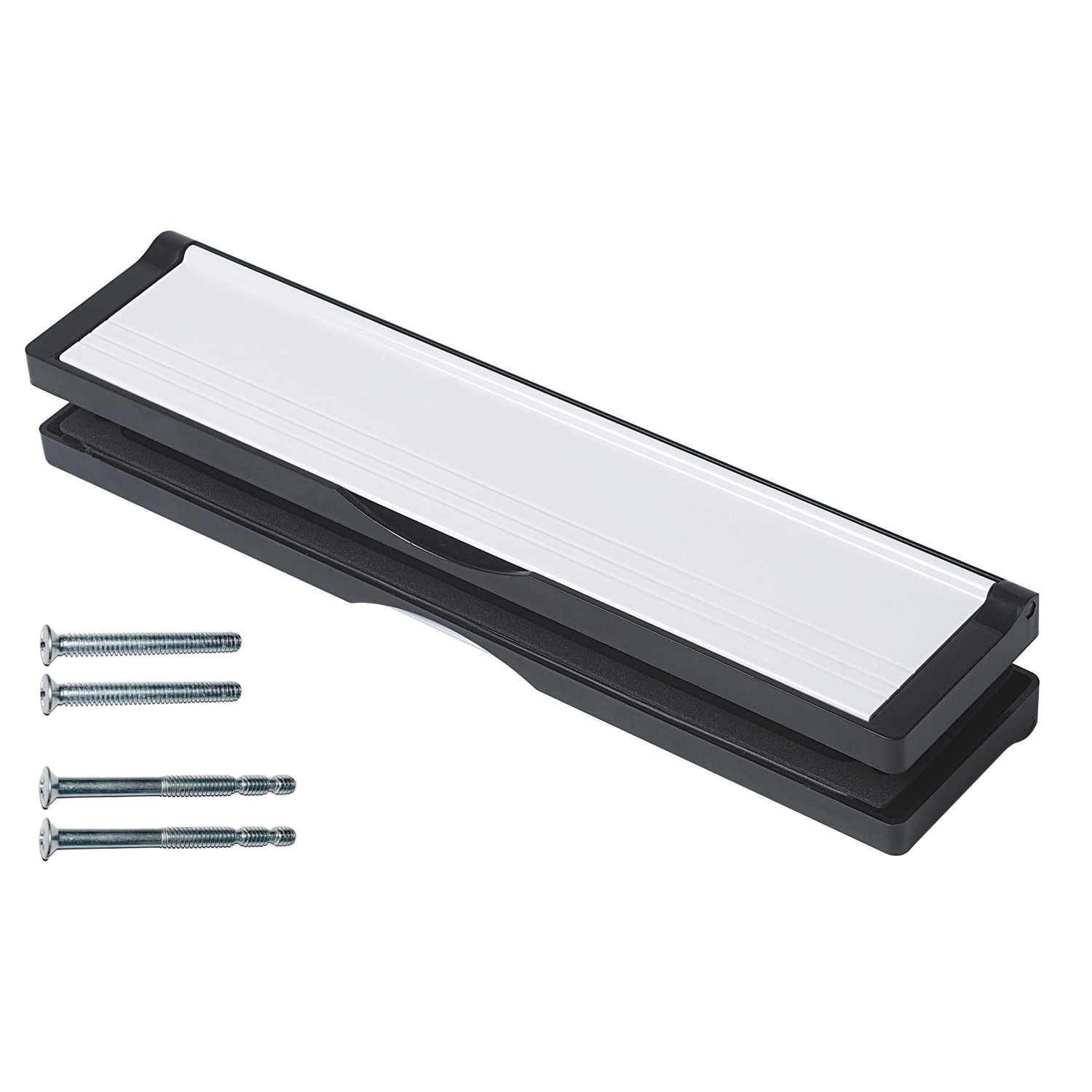 Keypak 12 inch (30.6cm) Door Letterbox - Fits 40-80mm Doors, Anti-Snap Flap, Internal Draught Excluder, Adjustable Letter Box for UPVC Composite Wood Doors (Black/White)