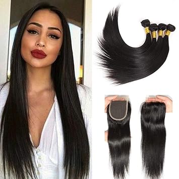Amazon Com Newness Indian Straight Remy Human Hair With Closure
