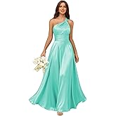 wayfor One Shoulder Bridesmaid Dresses for Women Satin A Line Pleated Formal Evening Gown with Pockets