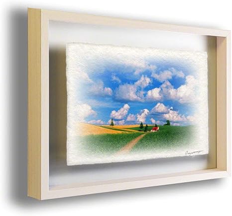 Amazon Co Jp 和紙 額付き アート フレーム 夏 青 風景 夏の雲とジャガイモ畑と赤い家へと続く道 x63cm 絵 絵画 ポスター 玄関 インテリア おしゃれ 風景 画 壁 掛け 和 モダン 和風 癒し ホーム キッチン
