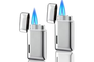 Futlidys 2 Pack Mini Torch Lighter Butane Refillable, Double Flame Butane Lighter with Visible Window, Adjustable Jet Lighter, Great Gifts for Men and Women, Without Gas (Silver)